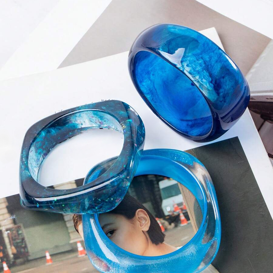 3pcs Blue Resin Bracelet Set, Elegant Minimalist